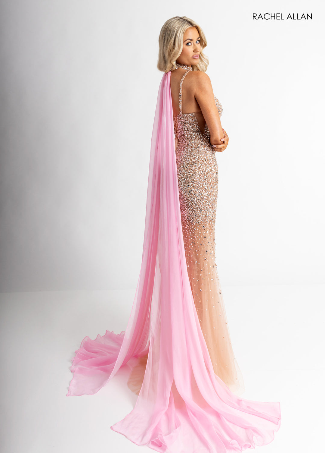 Beaded V-Neck Slit Gown by Rachel Allan 71047