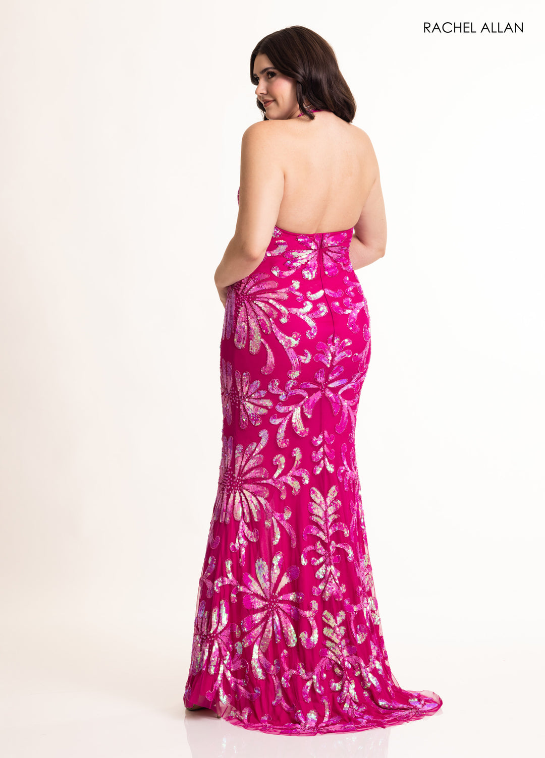 Sequin Print Halter Slit Gown by Rachel Allan 71048