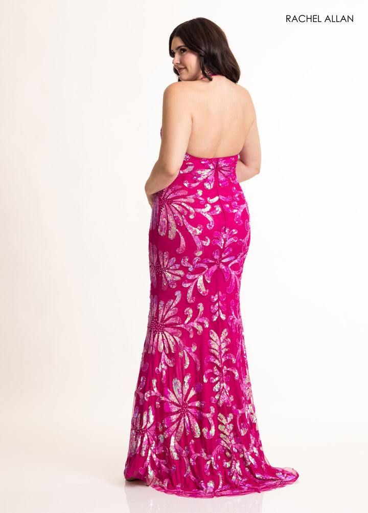Sequin Print Halter Slit Gown by Rachel Allan 71048
