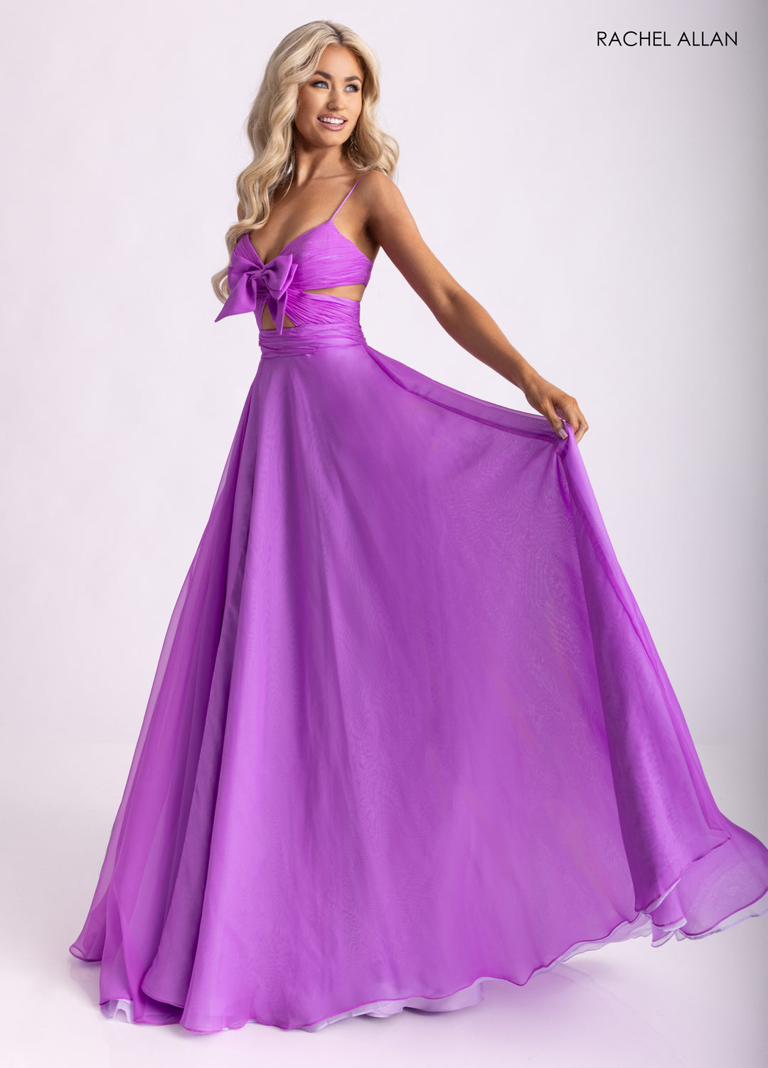 Chiffon Sleeveless A-line Slit Gown by Rachel Allan 71050