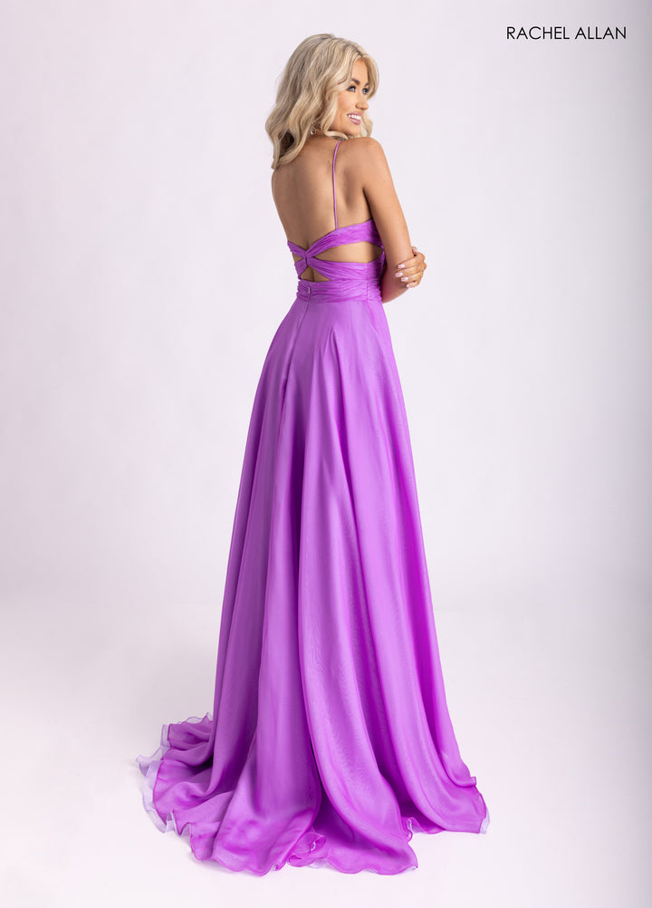 Chiffon Sleeveless A-line Slit Gown by Rachel Allan 71050