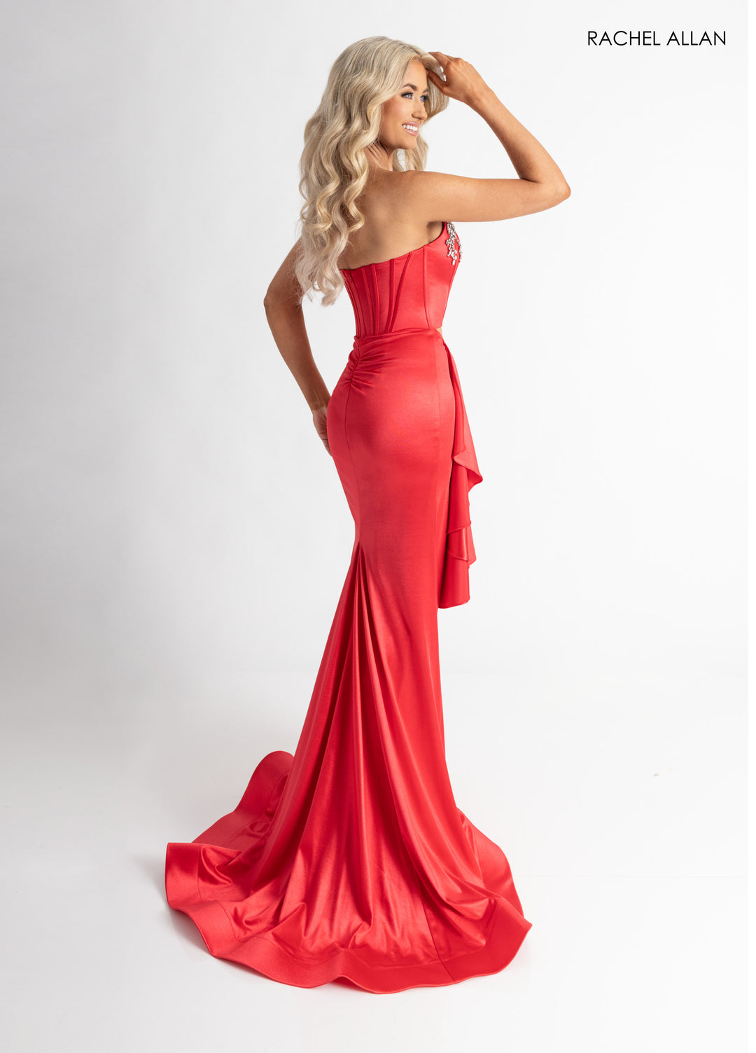 Satin Cutout Slit Gown by Rachel Allan 71061