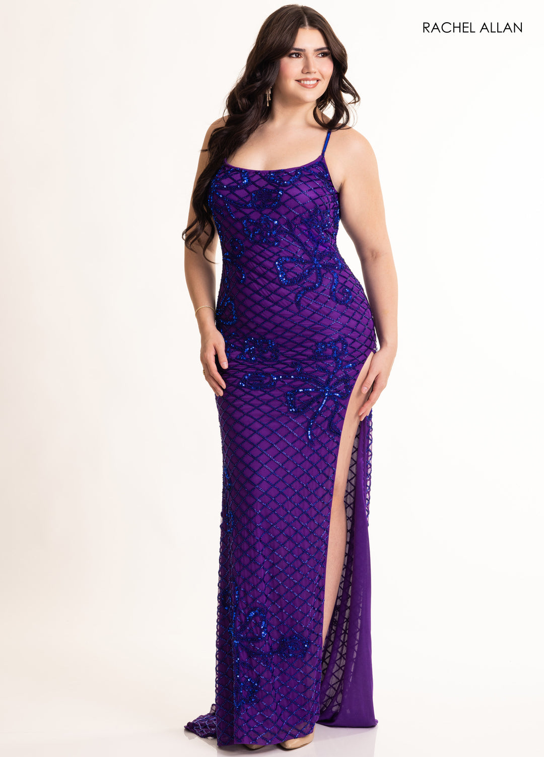 Beaded Sleeveless Slit Gown by Rachel Allan 71062