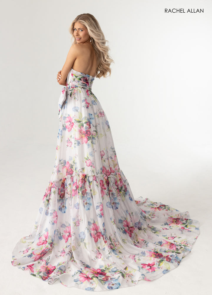 Print Strapless A-line Slit Gown by Rachel Allan 71065