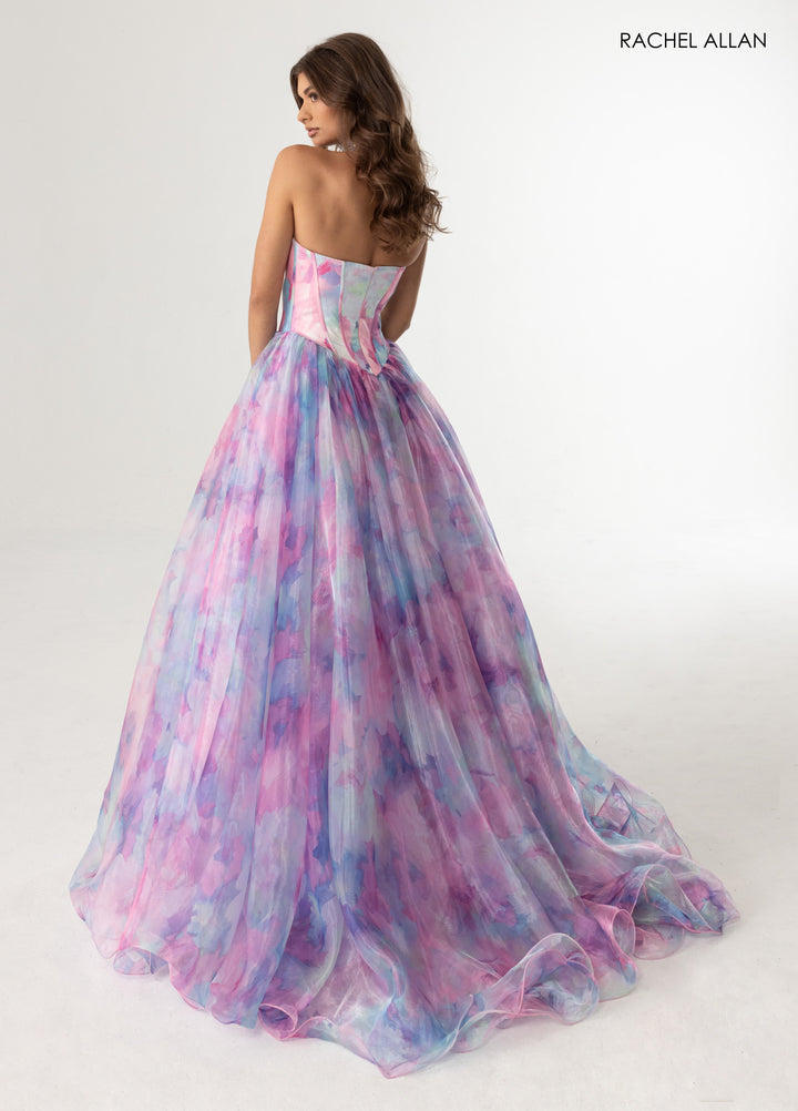Print Strapless A-line Gown by Rachel Allan 71069