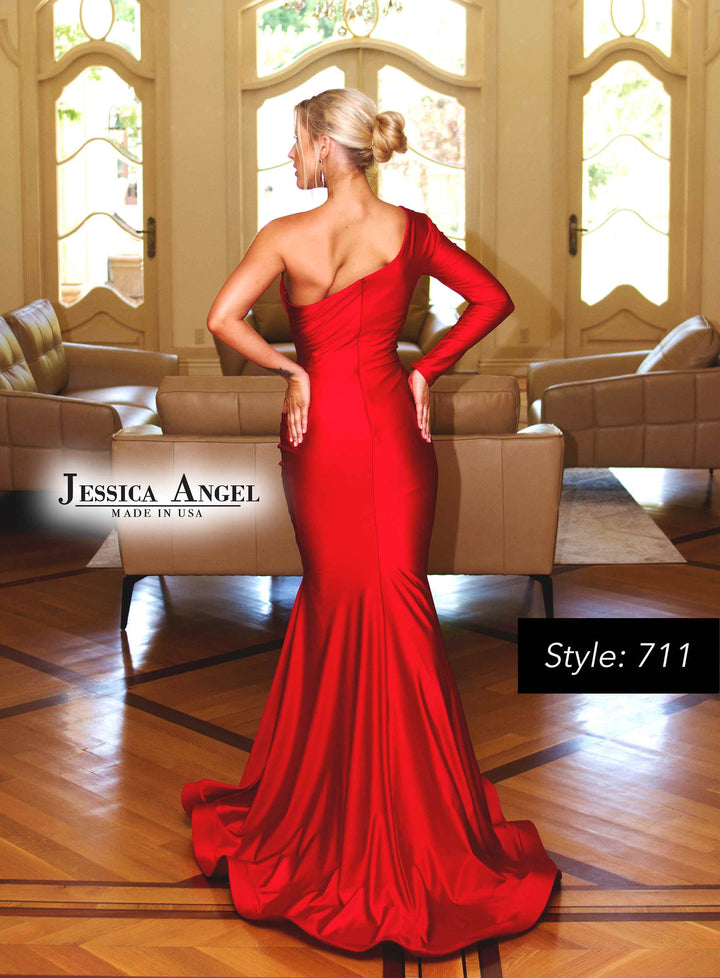Jersey Long Sleeve Slit Gown by Jessica Angel 711