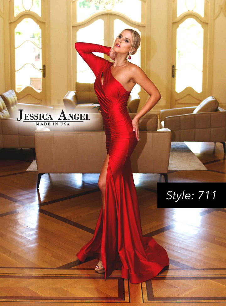 Jersey Long Sleeve Slit Gown by Jessica Angel 711