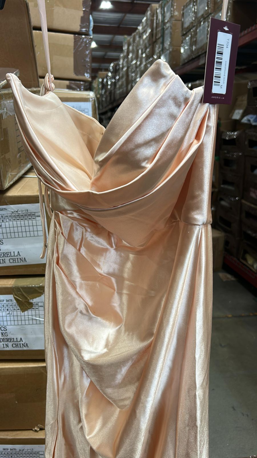 Satin Fitted Strapless Slit Gown by Ladivine T704