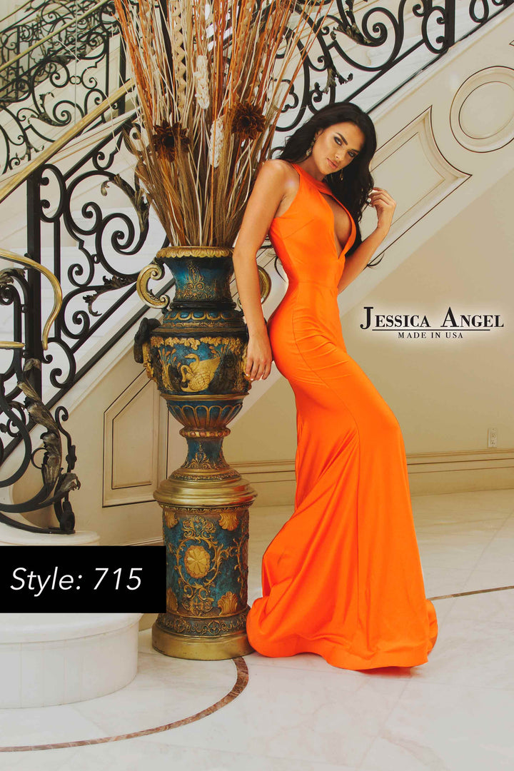 Jersey Fitted Keyhole Gown by Jessica Angel 715