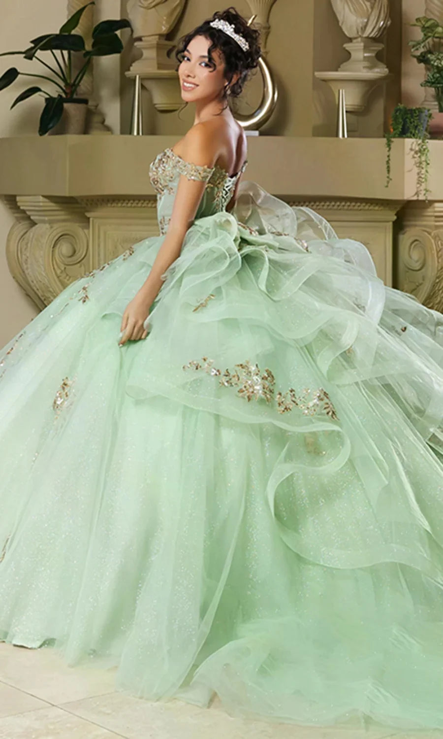Off Shoulder Ruffled Ball Gown by May Queen LK272