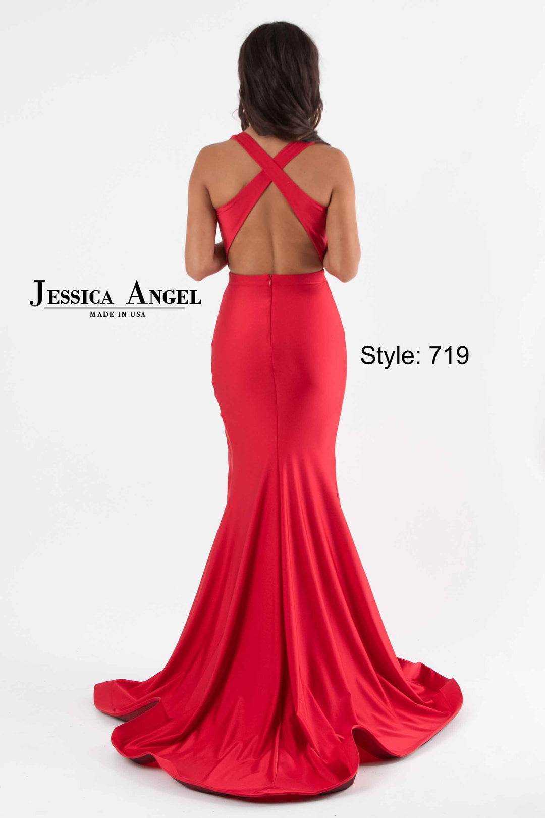 Jersey Fitted V-Neck Slit Gown by Jessica Angel 719