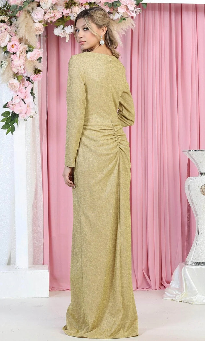 Metallic Long Sleeve Slit Gown by May Queen MQ1924