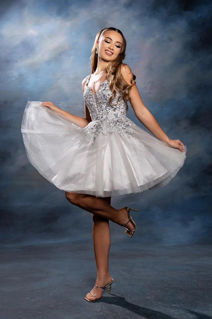 Applique Short Sleeveless Dress by May Queen MQ2246