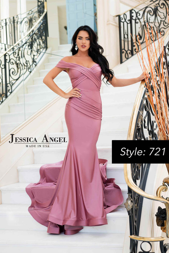 Jersey Fitted Off Shoulder Gown by Jessica Angel 721