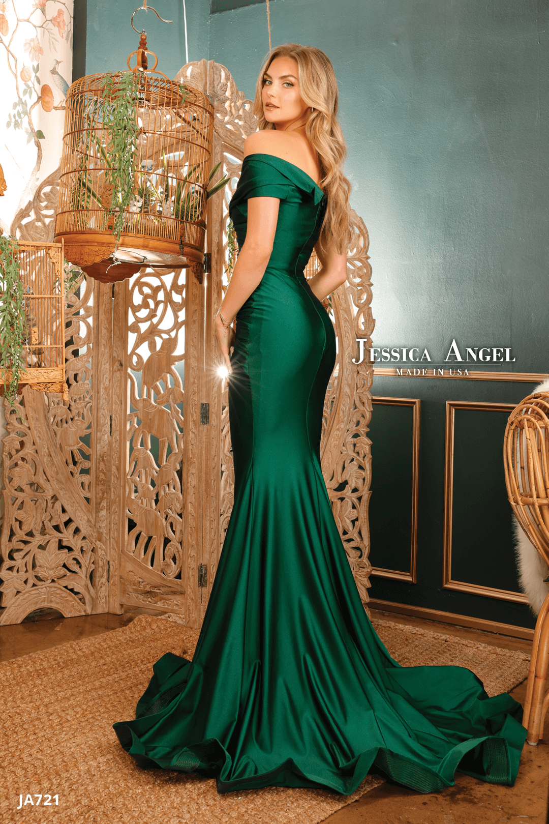 Jersey Fitted Off Shoulder Gown by Jessica Angel 721