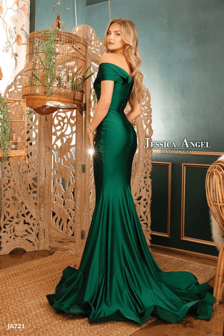 Jersey Fitted Off Shoulder Gown by Jessica Angel 721