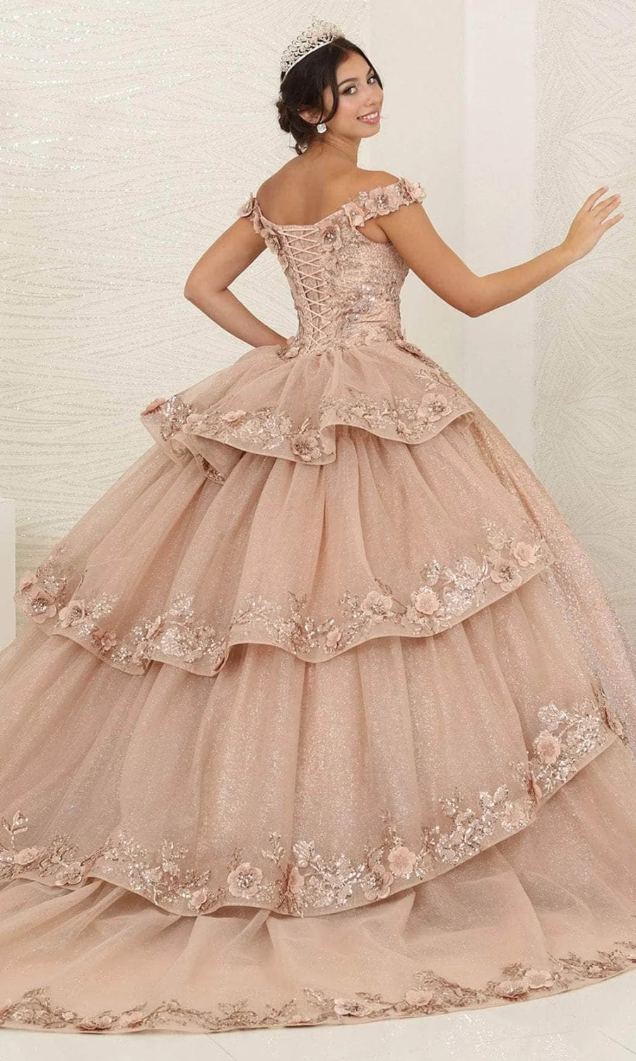 3D Floral Off Shoulder Ball Gown by May Queen LK255