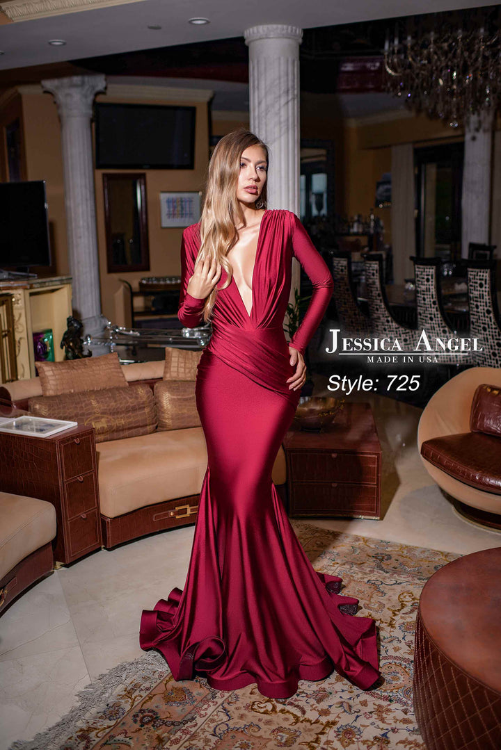 Jersey Fitted Long Sleeve Gown by Jessica Angel 725
