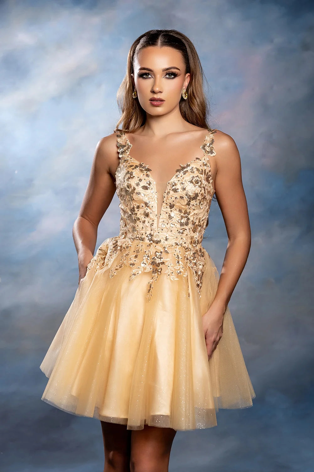 Applique Short Sleeveless Dress by May Queen MQ2246