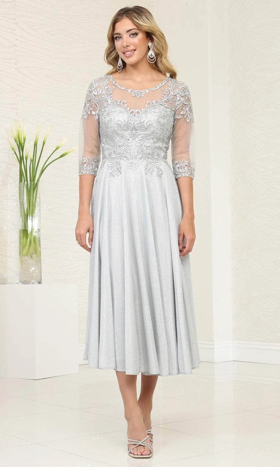 Mid-Sleeve Tea Length Dress by May Queen MQ2057