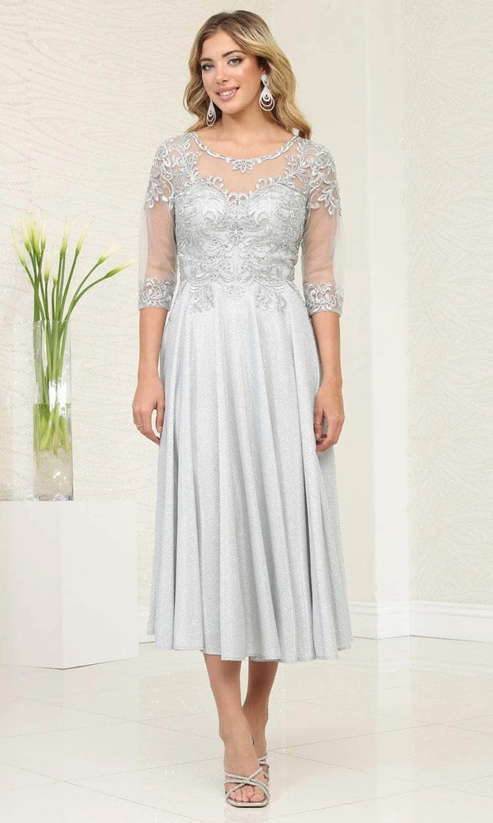 Mid-Sleeve Tea Length Dress by May Queen MQ2057