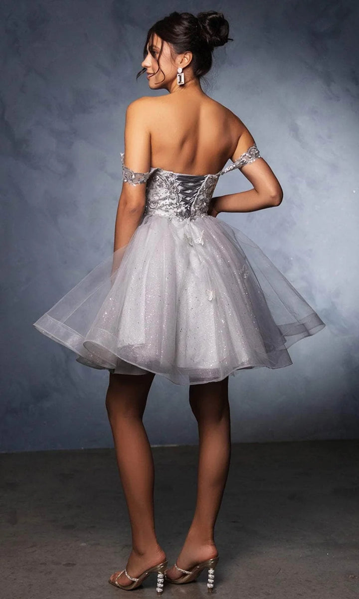3D Butterfly Short Off Shoulder Dress by May Queen MQ2105