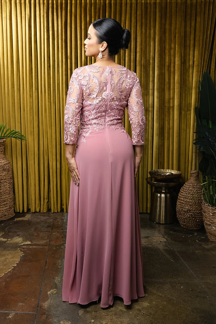 Applique 3/4 Sleeve A-line Gown by May Queen MQ2210