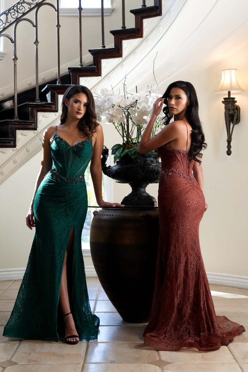 Beaded Lace Sleeveless Slit Gown by Lenovia 8462