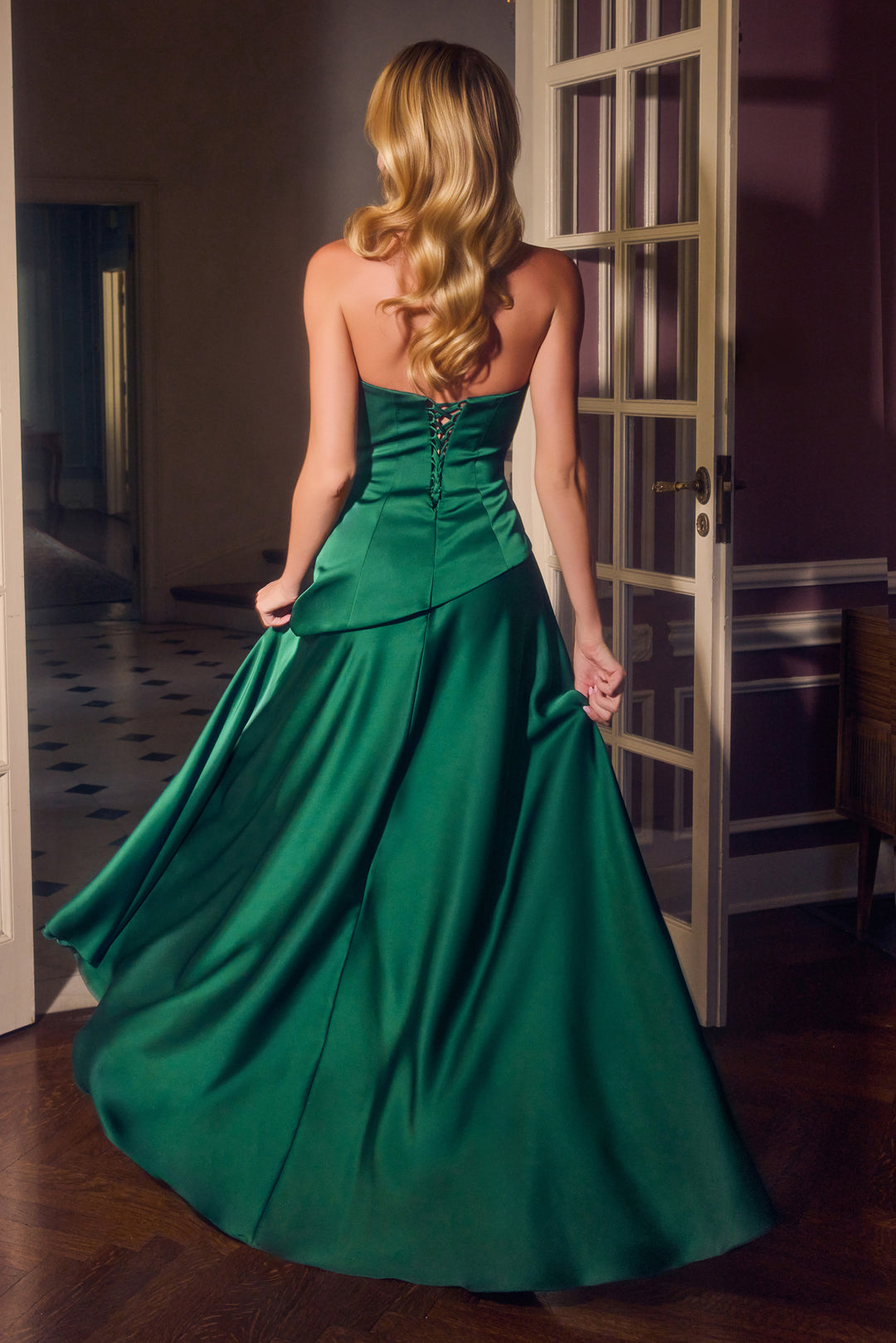Satin Strapless Scarf A-line Gown by Ladivine 7432