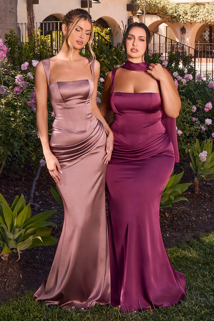 Satin Fitted Sleeveless 2-Piece Gown by Ladivine 7437
