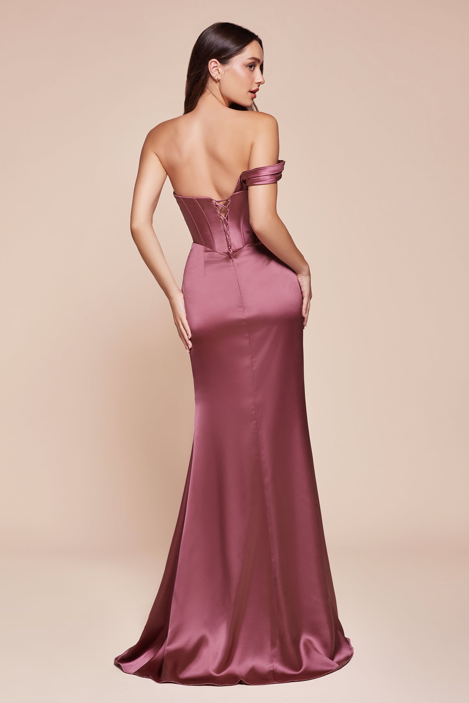 Satin Fitted One Shoulder Slit Gown by Ladivine 7448 – ABC Fashion