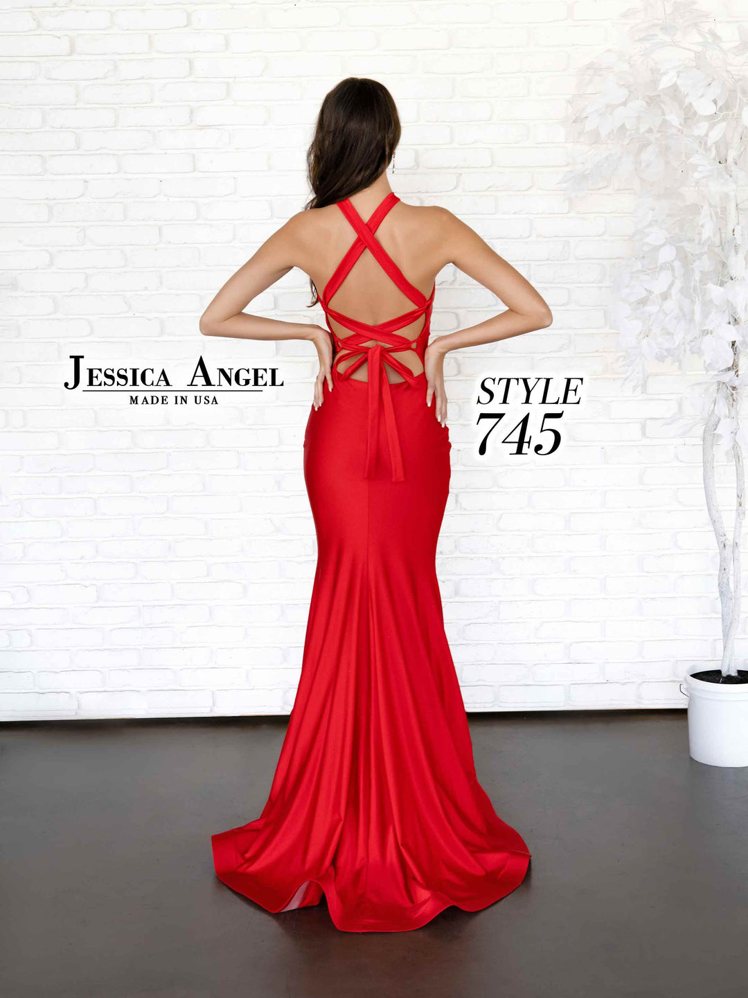 Jersey Fitted V-Neck Slit Gown by Jessica Angel 745