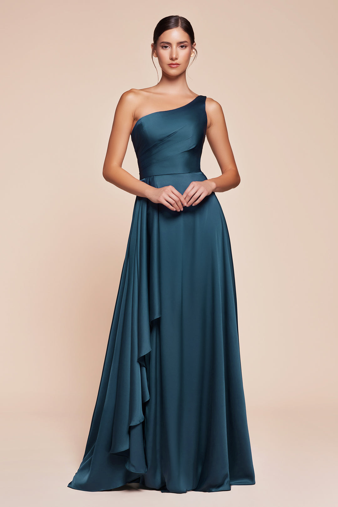 Satin One Shoulder A-line Slit Gown by Ladivine 7450