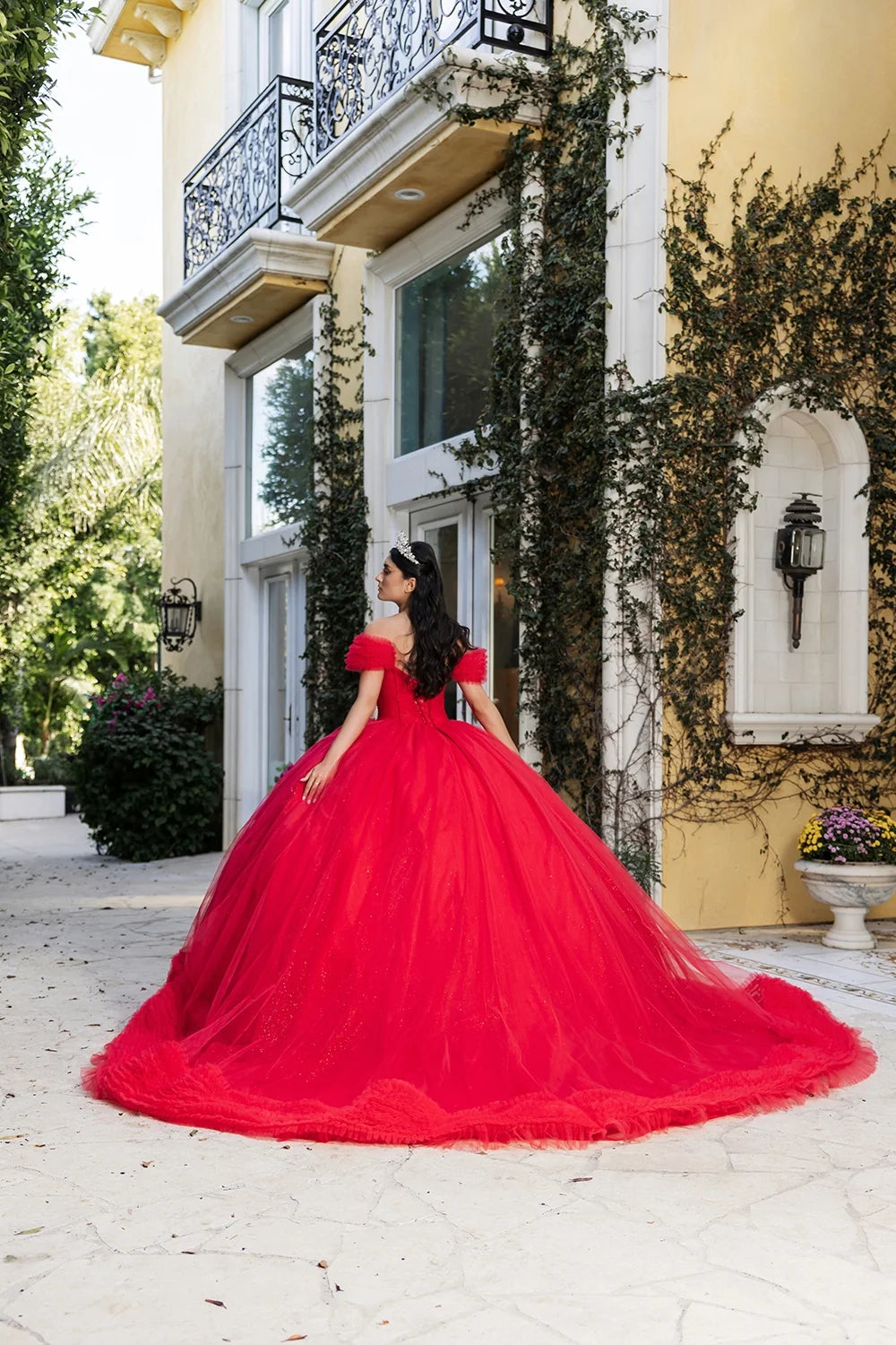 Off Shoulder Ruffled Ball Gown by May Queen LK266
