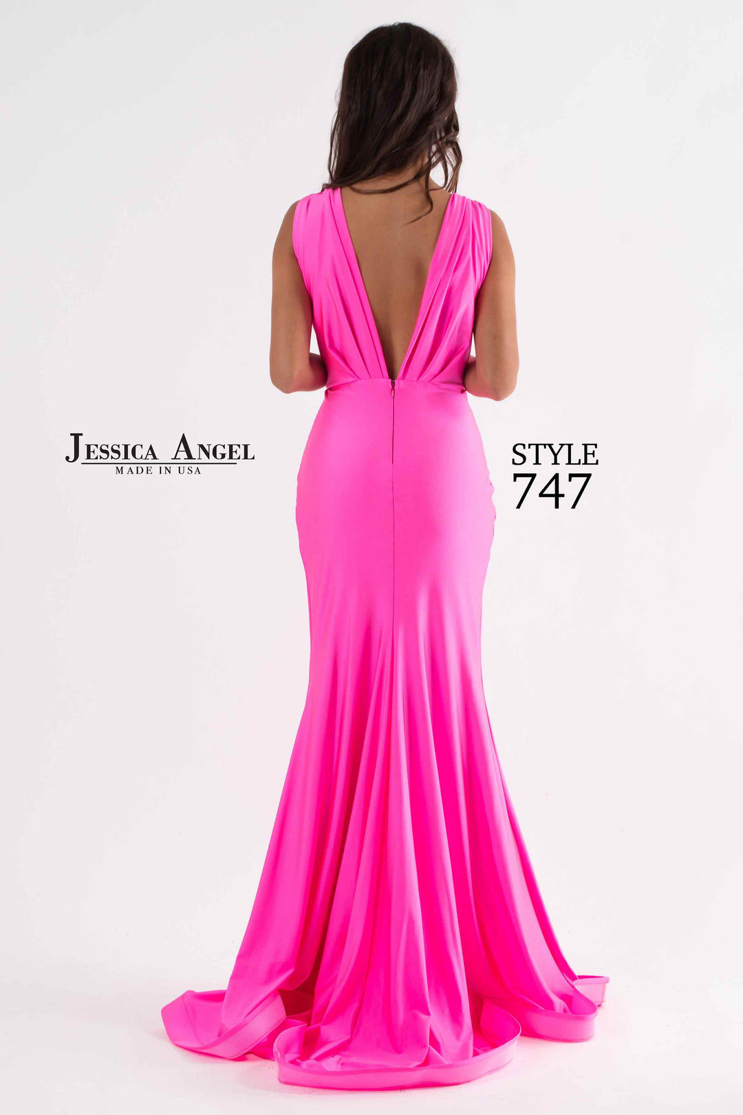 Jersey Fitted V-Neck Slit Gown by Jessica Angel 747