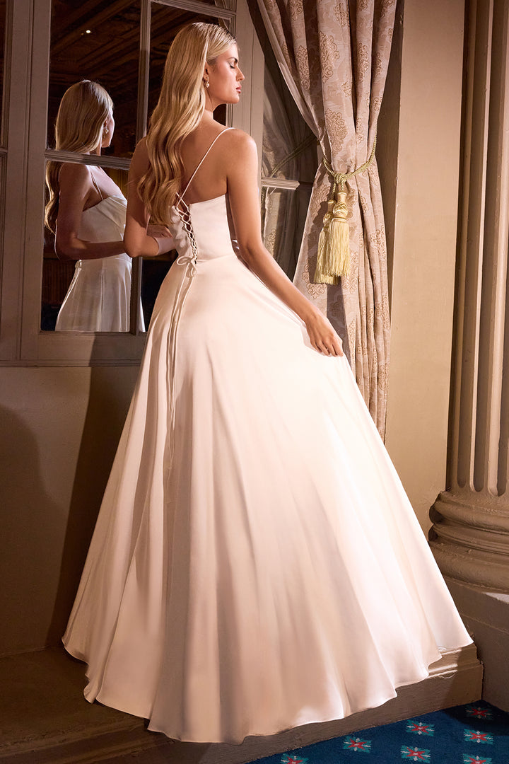 White Sleeveless A-line Gown by Ladivine 7481W