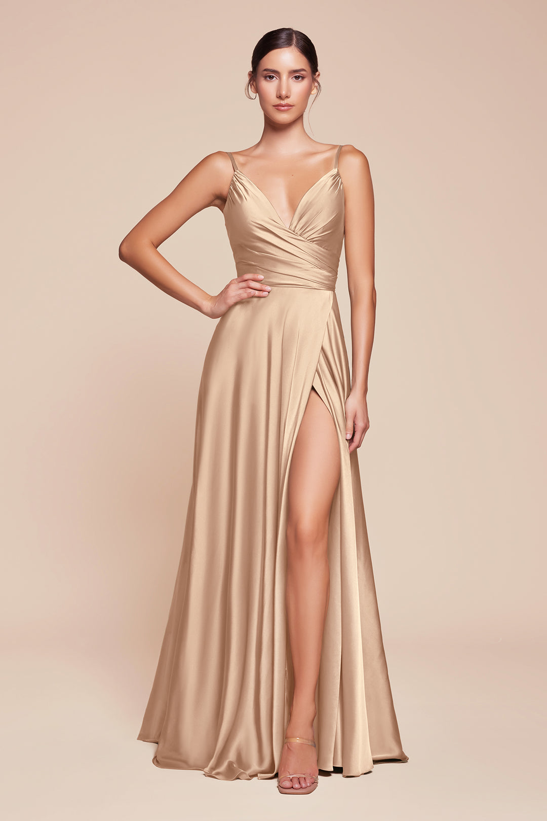 Plus Size Long Satin Sweetheart Dress by Cinderella Divine 7485C