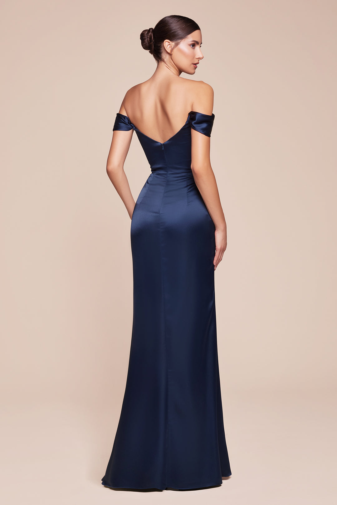 Off Shoulder Satin Corset Slit Gown by Ladivine 7492