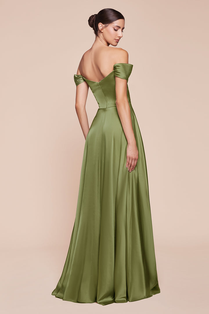 Curve Off Shoulder A-line Satin Gown by Ladivine 7493C