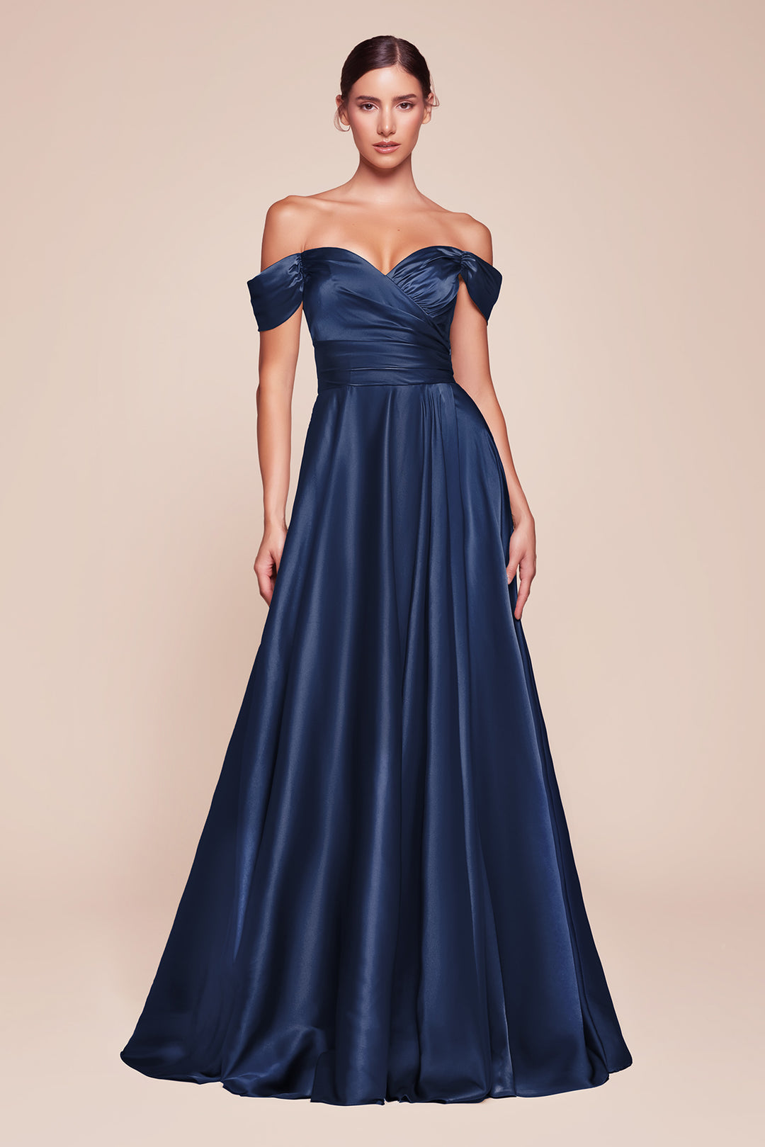 Long Off Shoulder A-line Satin Dress by Ladivine 7493