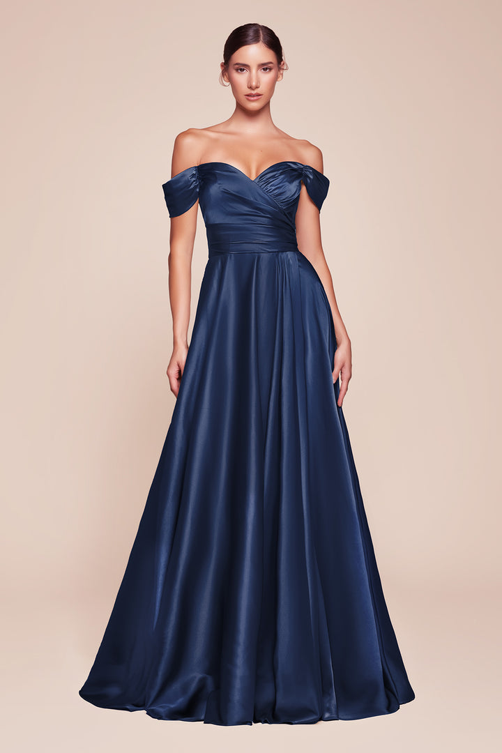 Long Off Shoulder A-line Satin Dress by Ladivine 7493