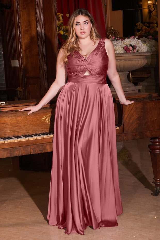 Plus Size Satin Sleeveless Keyhole Gown by Ladivine 7497C