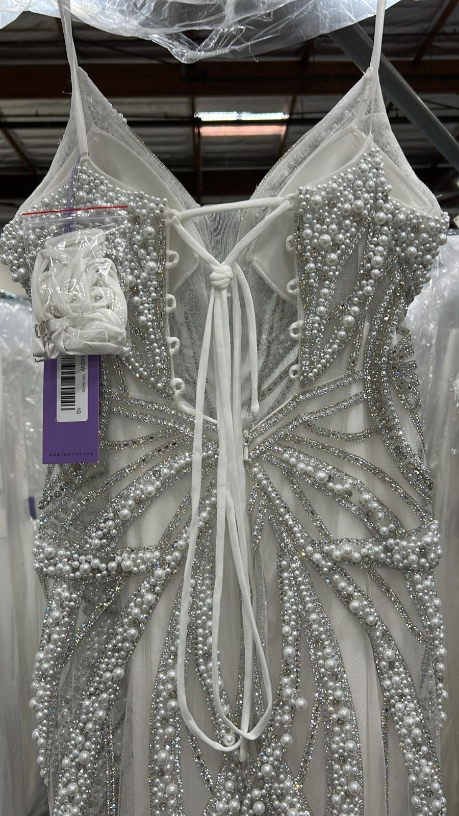 Beaded White Strapless Gown by Ladivine CC0688W