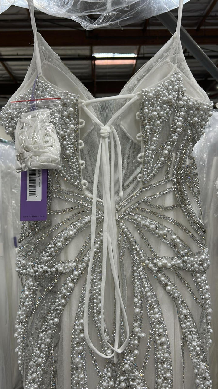 Beaded White Strapless Gown by Ladivine CC0688W