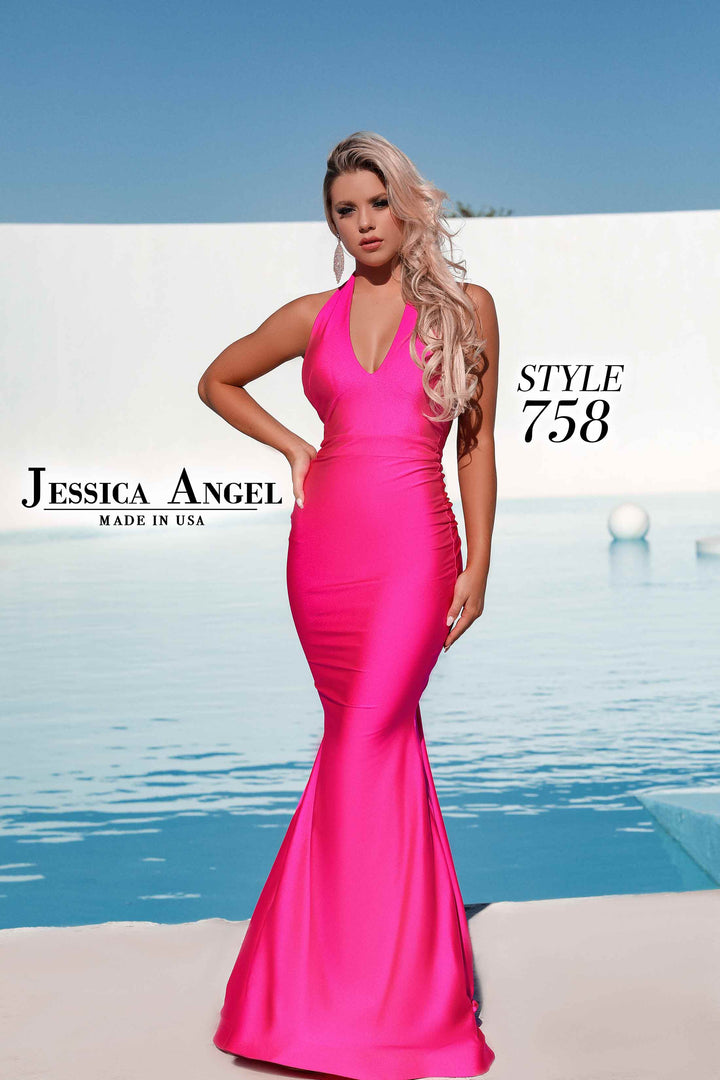 Jersey Fitted Halter Slit Gown by Jessica Angel 758