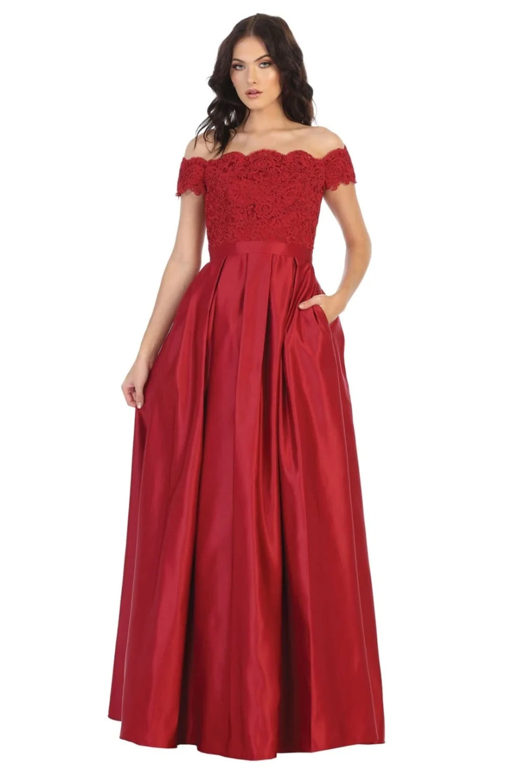 Lace Bodice Off Shoulder Gown by May Queen MQ1762