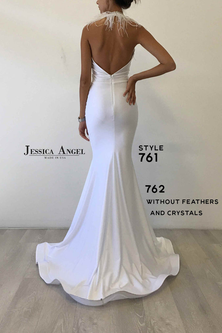 Feather Fitted Halter Gown by Jessica Angel 761