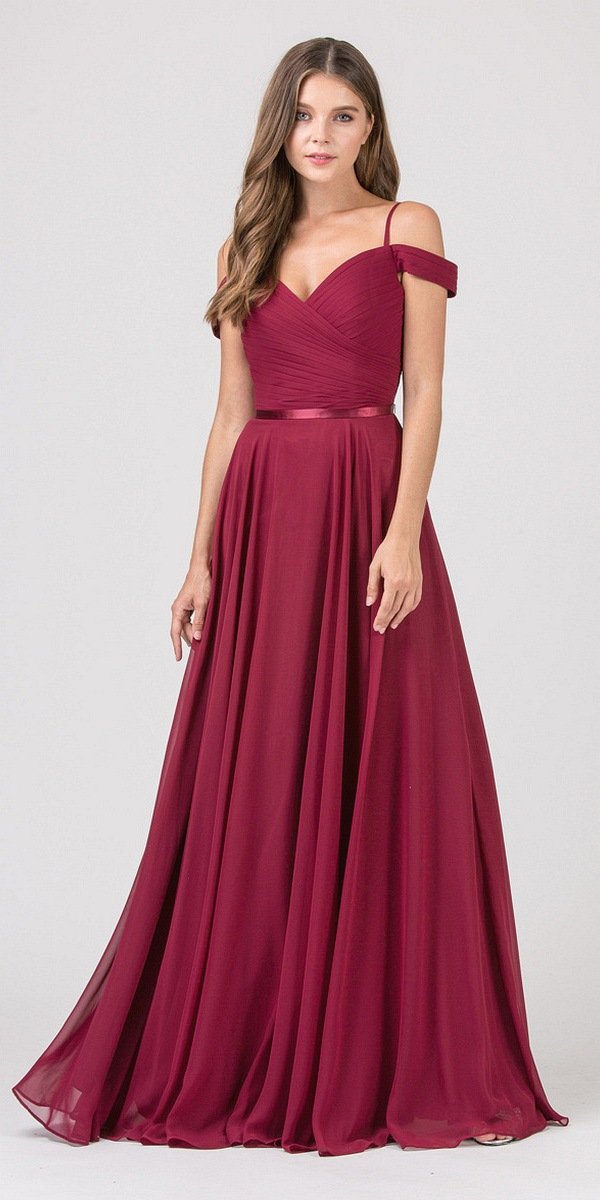Chiffon Cold Shoulder A-line Gown by Eureka 7611