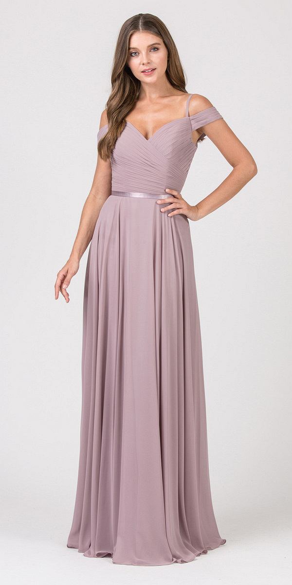 Chiffon Cold Shoulder A-line Gown by Eureka 7611