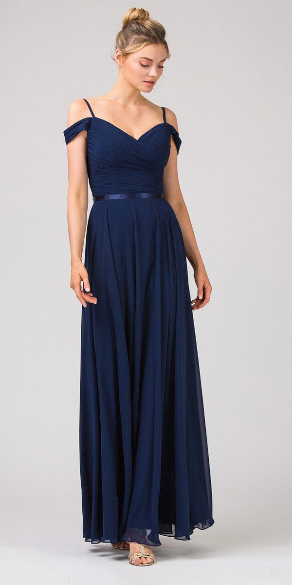 Chiffon Cold Shoulder A-line Gown by Eureka 7611